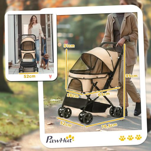 Carrito para Perros con Mango Reversible Cesta de Almacenamiento y Cuerda de Seguridad 76,5x52x95cm Marrón [4]