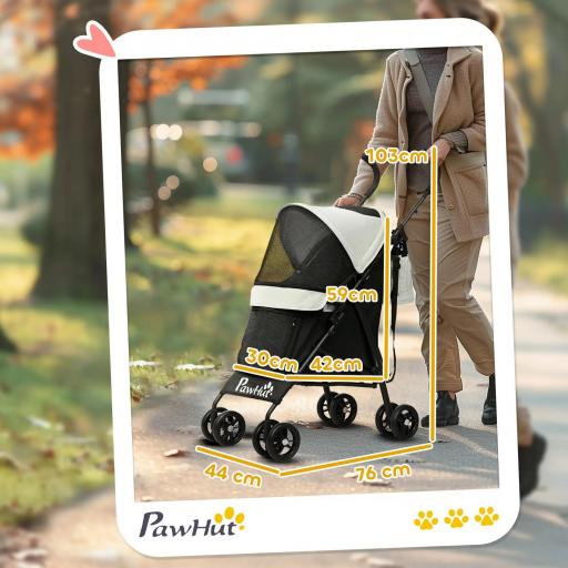 Cochecito para Perros Pequeños con Estructura de Paraguas con Cojín Lavable Portavaso Ventanas de Malla y Bolsa Crema [5]