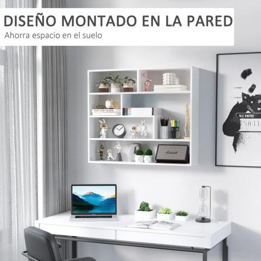 Estantería de Pared Balda Flotante con 7 Compartimientos Abiertos Estilo Moderno 94x19,5x80 cm Blanco [4]