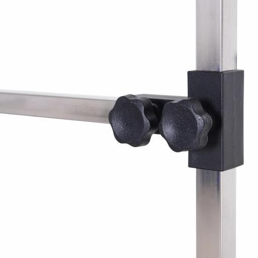 Mesa de Peluquería Canina Plegable, Mesa de Aseo con Cesta de Rejilla Metálica, Encimera Antideslizante, Barra de Acero Inoxidable Ajustable, para Perros, Gatos, 107x60x164 cm, Azul [7]