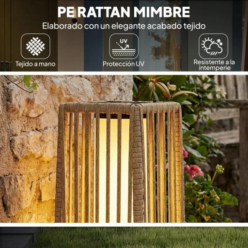 Linterna de Jardín de Ratán Farola Solar Exterior con Luces LED Encendido y Apagado Automático Impermeable IP44 Arena [5]