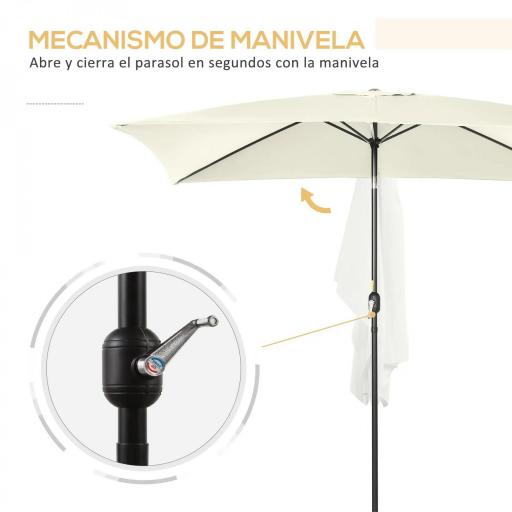 Sombrilla de Aluminio 195x295x253 Parasol Rectangular de Jardín Inclinable con Manivela y Poste Desmontable Crema [6]