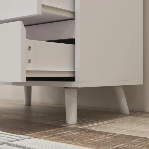 Alacena de Cocina Aparador con 2 Puertas de Vidrio Compartimentos 4 Cajones y Estantes Ajustables 60x35x180 cm Blanco [8]