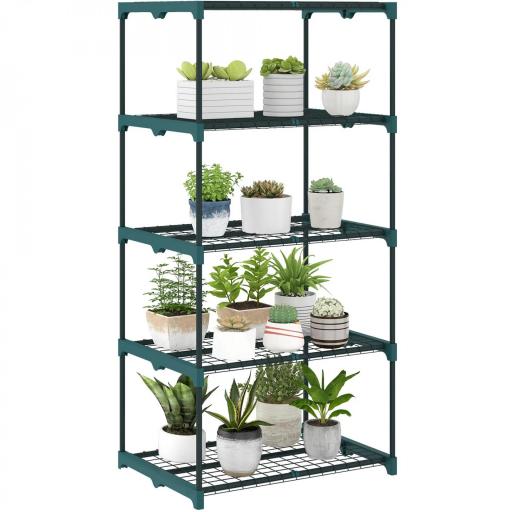 Soporte para Plantas de 5 Niveles Estantería para Plantas de Acero Estantes de Rejilla 67x49x138 cm Verde Oscuro [8]
