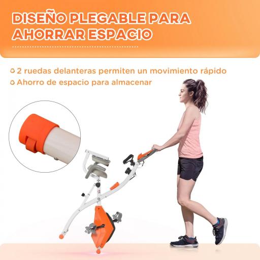 Bicicleta Estatica Plegable 3 en 1 con Respaldo y 8 Niveles Resistencia Magnética Bicicleta Estatica en Casa Ajustable con Monitor LCD Volante Banda Sensor de Pulso Soporte de Teléfono Naranja [3]