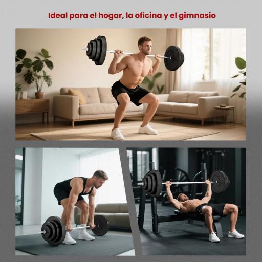 Barra de Pesas Ajustables 70 kg con 8 Discos 1,5kg 5kg 10kg 15kg y 1 Barra en Hogar Gimnasio 170x40,5x40,5 cm Negro [5]