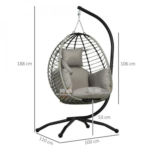 Silla Colgante con Soporte Cesta Plegable Cojín y Reposacabezas para Interior y Exterior Carga 120 kg Gris y Negro [1]