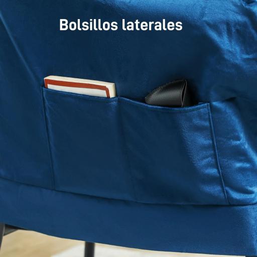 Sillón de Salón con Otomana Sillón de Relax con Bolsillos Laterales y Patas de Acero para Sala de Estar Dormitorio Azul [2]