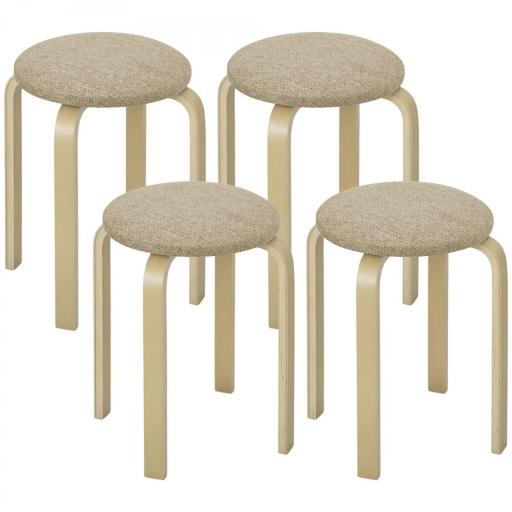 Juego de 4 Taburetes Redondos de Madera Apilables con Asiento Acolchado para Cocina Comedor Dormitorio Caqui [8]