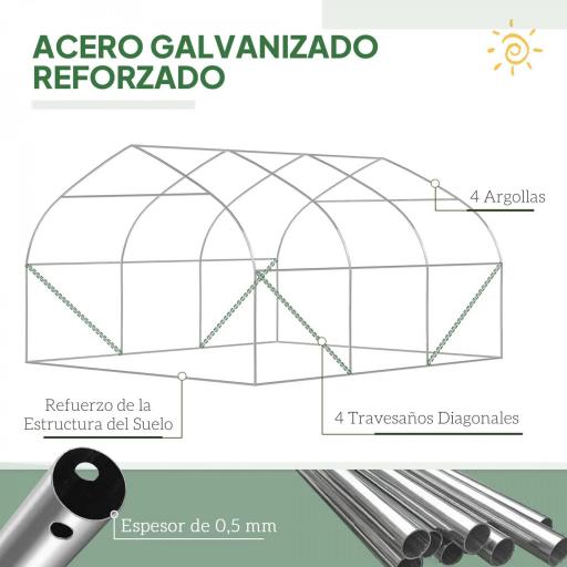 Invernadero de Túnel 347x300x200 cm Invernadero de Jardín con Puerta y 6 Ventanas Estructura de Acero Galvanizado Verde [5]