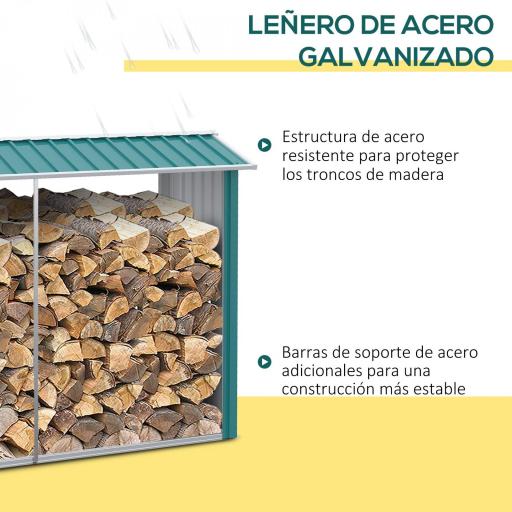 Casetilla para Leña de Acero Galvanizado Leñero Exterior Cobertizo de Almacenamiento de Troncos con Techo para Jardín Terraza 240x86x160 cm Verde [4]