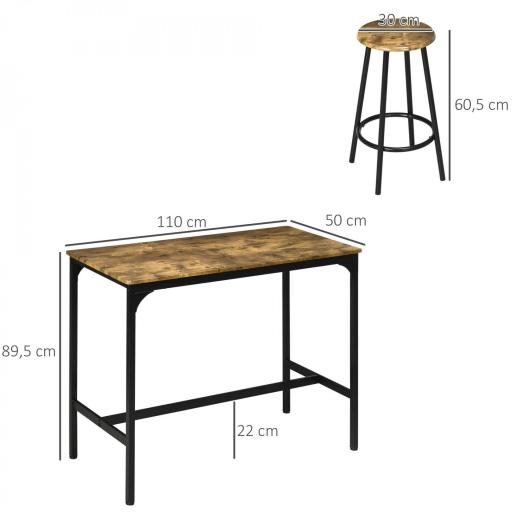 Set de Mesa Bar y 4 Taburetes Muebles Altos con Mesa de 110x50x89,5 cm y Taburetes de Ø30x60,5 cm Negro y Madera [1]