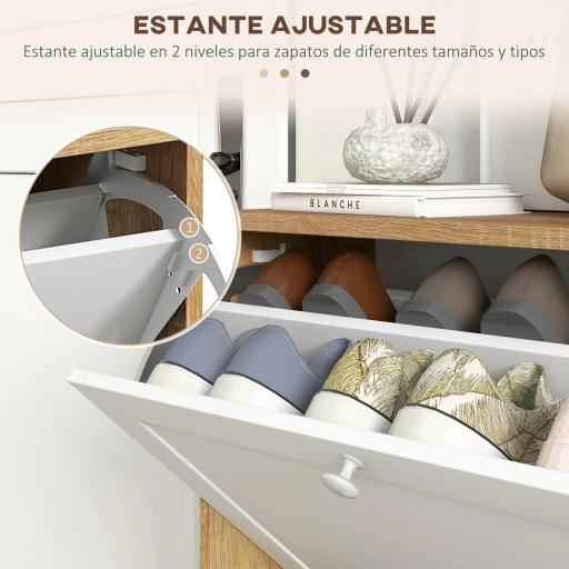 Zapatero Estrecho con 2 Puertas Estantes Ajustables para 12 Pares de Zapatos 60x24,5x75,5 cm Natural y Blanco [2]