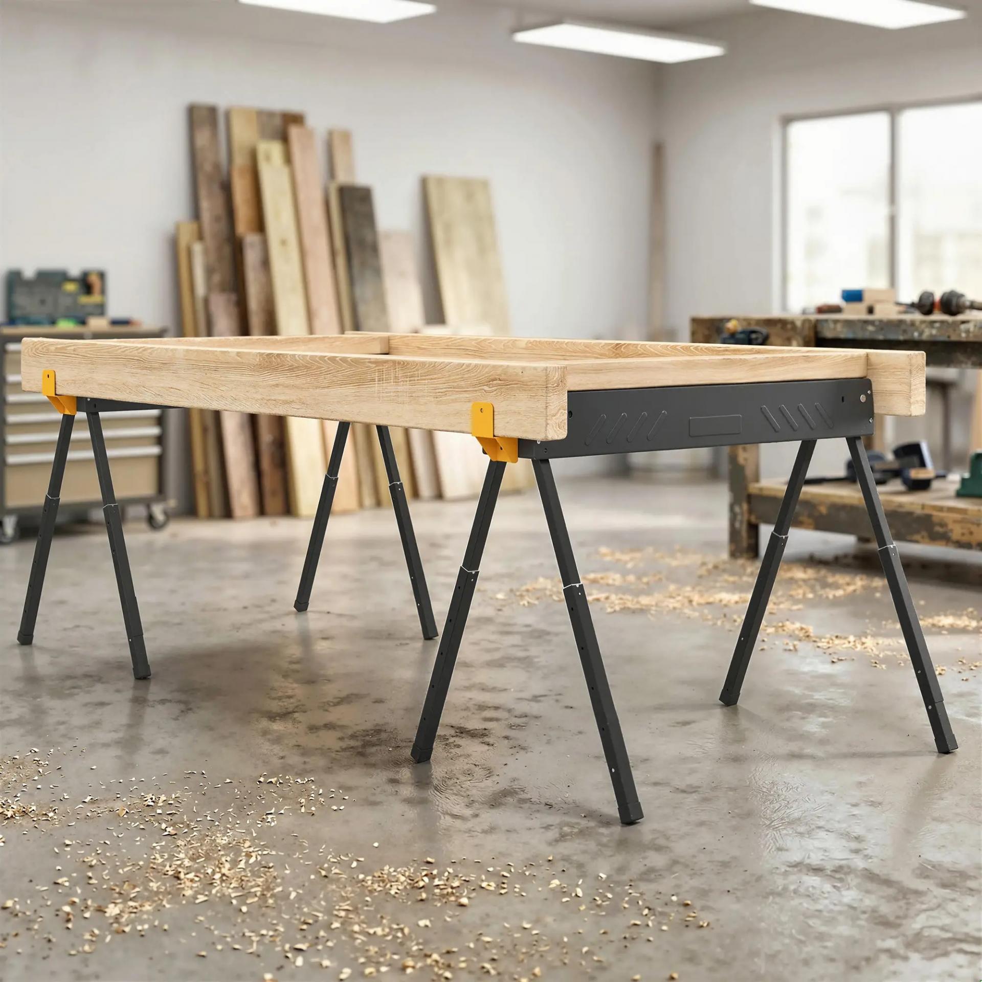Set de 2 Caballetes para Sierra Plegables Altura Ajustable para Madera 2x4 con Asa Ganchos Soporta hasta 500 kg Negro