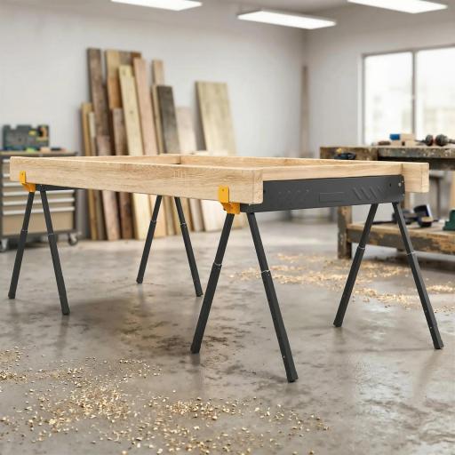 Set de 2 Caballetes para Sierra Plegables Altura Ajustable para Madera 2x4 con Asa Ganchos Soporta hasta 500 kg Negro