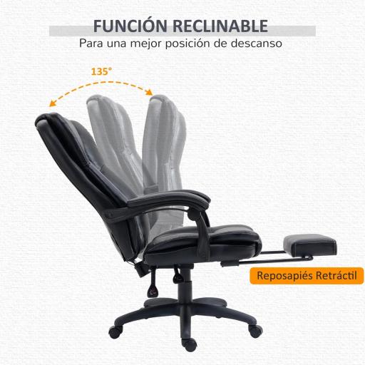 Silla de Masaje Reclinable con Altura Ajustable Reposapiés Retráctil y Control Remoto 68,5x68,5x113-121 cm Negro [5]