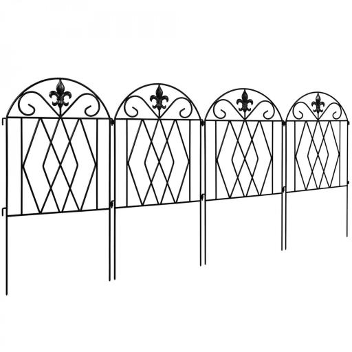 Set de 4 Vallas Metálicas de Jardín con Diseño Arqueado, 125x56 cm, Negro [8]