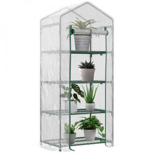 Invernadero de Exterior con 4 Estantes, Invernadero Pequeño con Puerta Enrollable, Marco de Acero y Cubierta de PE 140g/㎡, Anti-UV para Plantas, Macetas, Flores, 70x50x160 cm, Blanco [8]