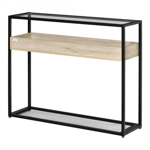 Mesa Consola de Entrada 108x28x85 cm Mueble Recibidor con Encimera de Cristal Estante y Rejilla Inferior Marco de Acero para Pasillo Salón Extremo del Sofá Negro [9]