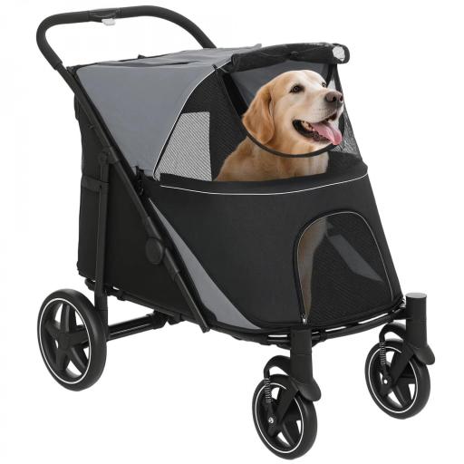 Cochecito Plegable para Perros Carrito de Mascotas con Ventanas de Malla Correas de Seguridad 112x65x100 cm Gris y Negro [7]
