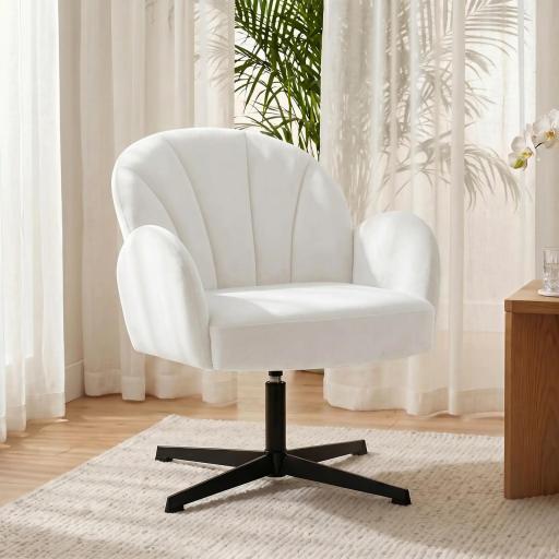 Sillón de Salón Giratorio Butaca de Salón Tapizada Terciopelo con Respaldo en Forma de Concha Cojín con Resortes Crema [1]