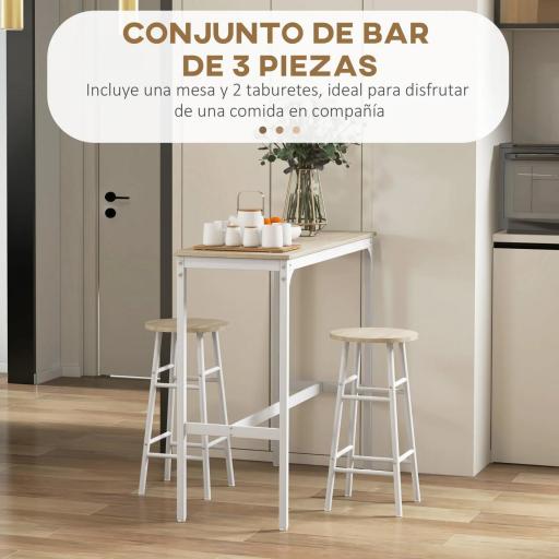Mesa Alta de Cocina con Taburetes Marco de Acero Estilo Industrial Mesa Alta para Comedor Natural y Blanco [2]