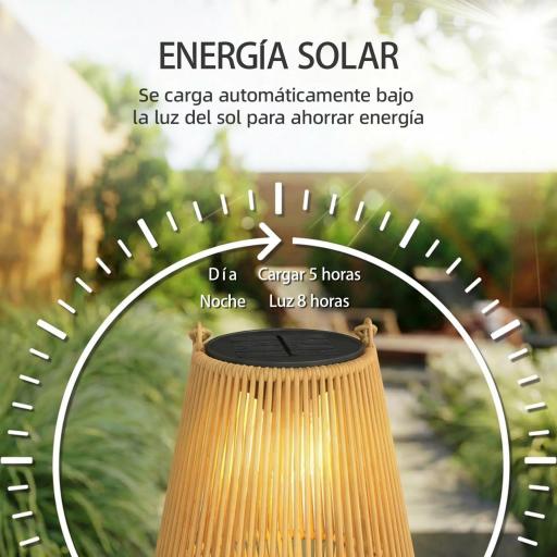 Set de 2 Farolas Solares Exterior Linternas Jardín de Ratán Colgantes con Encendido y Apagado Automático IP44 Marrón [2]