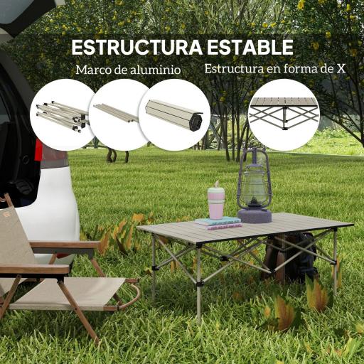 Mesa de Camping Plegable con Encimera Enrollable y Bolsa Mesa de Pícnic Portátil para Acampar 95x55x50cm Caqui [4]