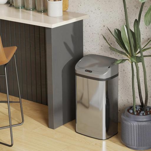 Cubo de Basura Cocina Automático 48 L Sensor Infrarrojo Cierre Automático Antihuellas Acero Inoxidable Plata [2]