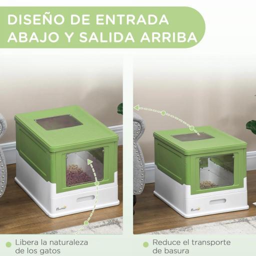 Arenero Cubierto para Gatos Desmontable con Entrada Frontal y Salida Superior 47,5x35,5x36,7 cm Verde Aguacate y Blanco [5]