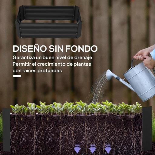 Juego de 2 Jardineras Exterior Grandes de Acero Galvanizado Huertos Urbanos para Terraza Jardín 100x50x30 cm Negro [4]