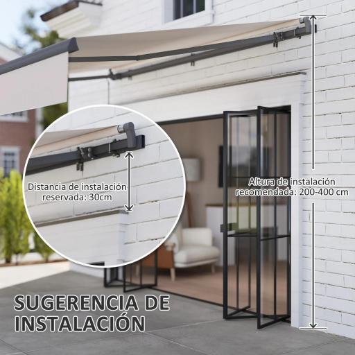Toldo Manual Retráctil para Jardín con Manivela Protección UV Estructura de Metal y Aluminio 295x200 cm Crema [2]