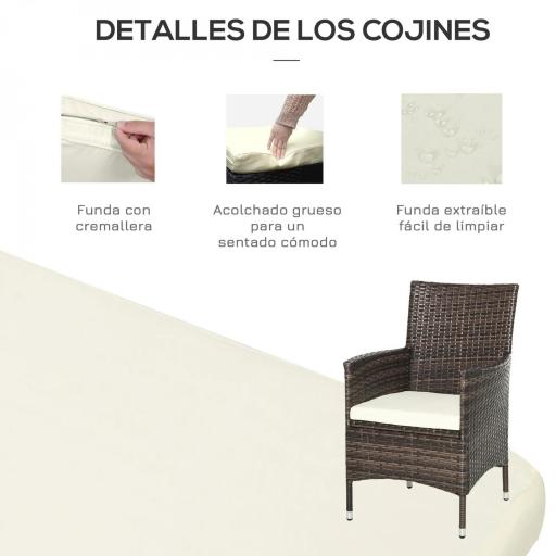 Conjunto de Muebles para Jardín Juegos de Muebles de Ratán Incluye 1 Mesa y 2 Sillones con Cojines Estructura de Metal para Terraza Patio Marrón [5]