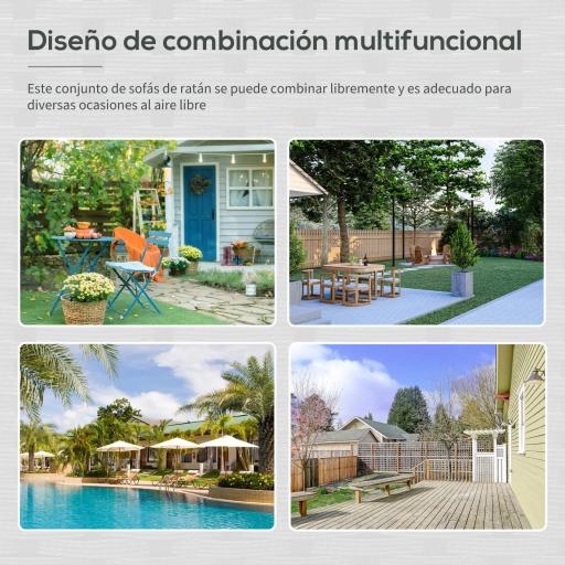 Conjunto de Jardín de Ratán Sintético con 2 Sillones 1 Sofá de 2 Plazas 1 Mesa de Centro y Cojines Negro y Crema [6]