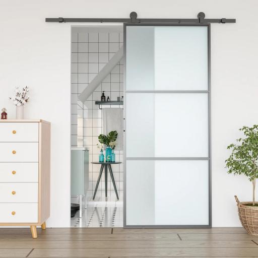 Herrajes para Puerta Corredera 200 cm Kit de Accesorios para Puerta de Granero de Madera 200x40x0,6 cm Negro