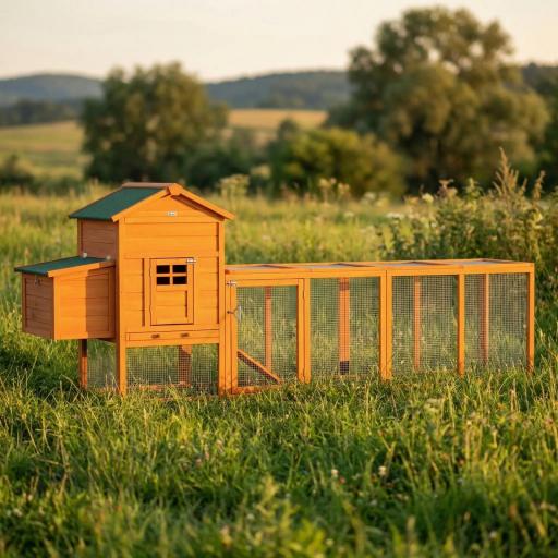 Gallinero de Madera Grande para 3-6 Gallinas con Techo Asfáltico Nido y Bandeja Extraíble 297,5x68x118 cm Natural [8]