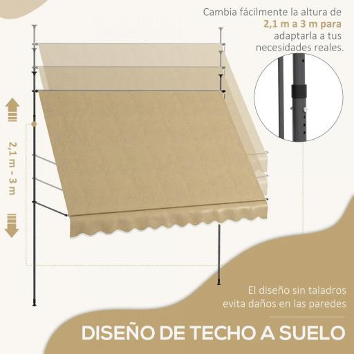 Toldo Manual Retráctil con Manivela 300x120x210-300 cm con Altura Ajustable Impermeable y Anti-UV Beige [7]