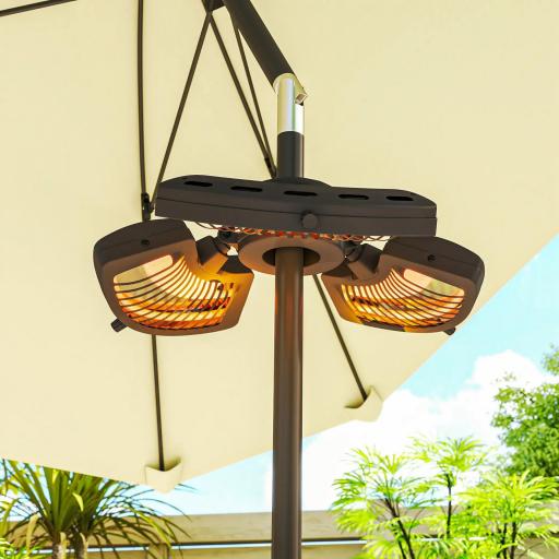 Calefactor Eléctrico Exterior 2400W con 3 Niveles de Calor Protección Antivuelco para Sombrilla Terraza Ø55x8 cm Negro [2]
