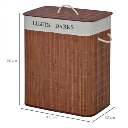 Cesto para Ropa Sucia de Bambú Capacidad de 100L Cesta para la Colada Rectangular con Tapa Extraíble Bolsa de 2 Compartimentos 52x32x63 cm Marrón [1]
