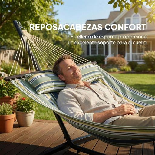 Hamaca con Soporte Hamaca de Jardín Portátil con Almohada Desmontable Barras Separadoras 353x94x115 cm Verde [3]