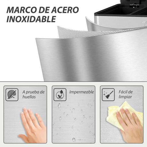Papelera Cocina de Acero Inoxidable con 3 Compartimentos 3x10L con Pedales Tapas de Cierre Suave y Cubo Extraíble Plata [4]