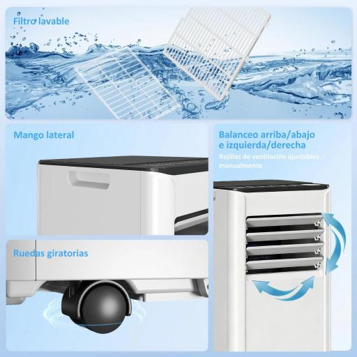  Aire Acondicionado Portátil 7000 BTU 4 en 1 Enfriamiento Deshumidificador Ventilador Temporizador para 26 m² Blanco [3]
