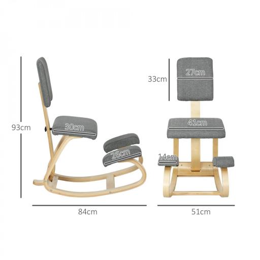 Silla Ergonómica de Rodillas con Respaldo Cojines Acolchados Marco de Madera para una Mejor Postura Oficina Gris [1]