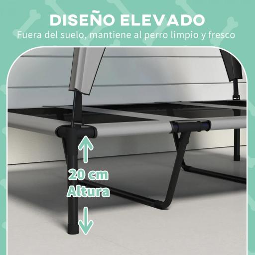 Cama para Perros Elevada con Toldo Marco de Acero y Bolsa de Transporte para Interior Exterior 106x76x94 cm Gris Claro [4]
