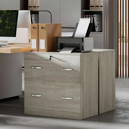 Cajonera de Escritorio con 2 Cajones con Guías para Carpetas Colgantes para A4 Cerradura y 2 Llaves 77x42x72 cm Natural [7]