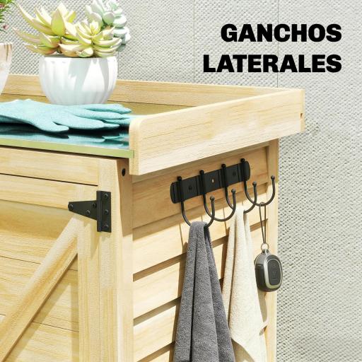 Cobertizo de Jardín Exterior de Madera con Techo de Metal y Ganchos para Almacenaje Herramientas 71,5x39x95 cm Natural [5]