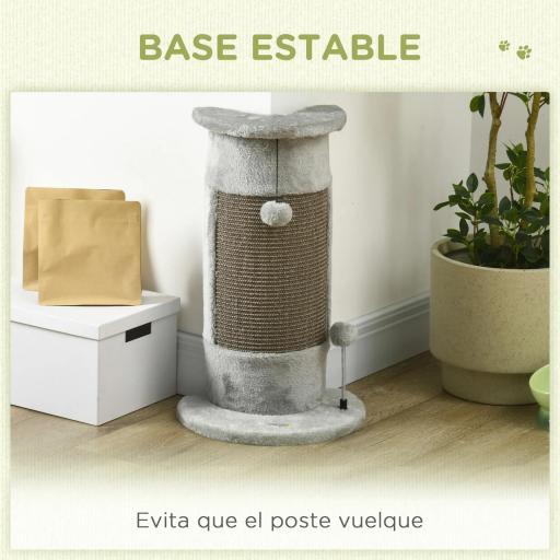Rascador para Gatos Arañador para Gatos con Poste de Sisal y Bolas Colgantes 34x25,5x58 cm Gris [3]