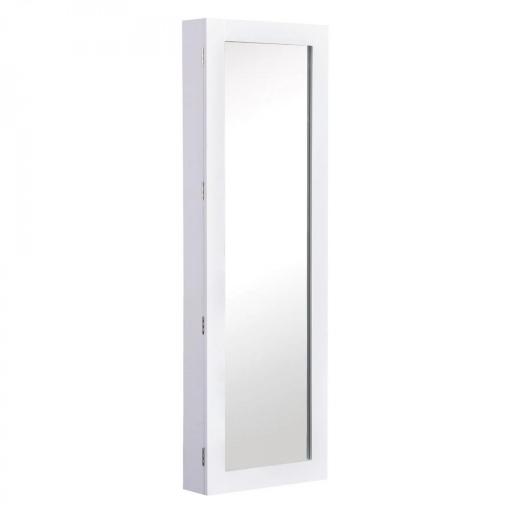 Espejo Joyero Colgante de Pared Armario de Joyería Organizador de Joyas con Ganchos y Ranuras para Collares para Dormitorio Salón 37x9,5x112 cm Blanco [8]
