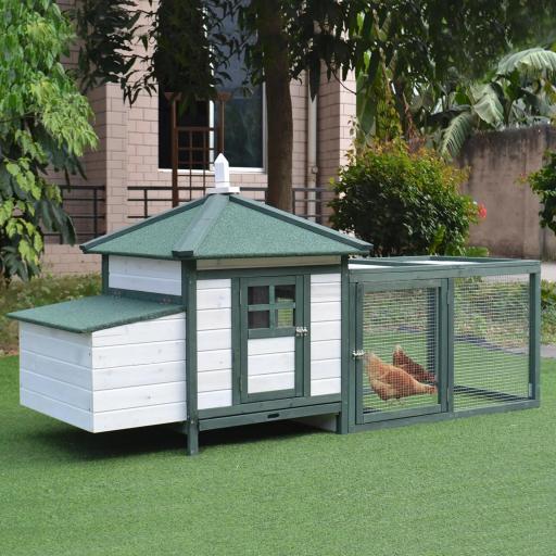 Gallinero de Madera Jaula para Gallinas de Exterior con Nido Bandeja Extraíble y Espacio para Correr 196x76x97 cm Verde