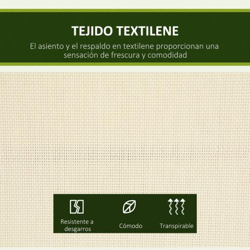 Columpio de Jardín Exterior de 2 Plazas Techo Ajustable y Marco de Acero Asientos de Textilene 140x118x162 cm Beige [5]